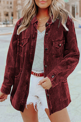 Solid Pocket Buckle Turndown Collar Outerwear Sai Feel