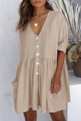 Solid Pocket Buckle V Neck A Line Dresses Sai Feel