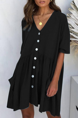Solid Pocket Buckle V Neck A Line Dresses Sai Feel