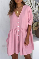 Solid Pocket Buckle V Neck A Line Dresses Sai Feel