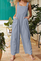 Solid Pocket Buttons Square Collar Jumpsuits Sai Feel