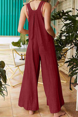 Solid Pocket Buttons Square Collar Jumpsuits Sai Feel
