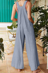 Solid Pocket Buttons Square Collar Jumpsuits Sai Feel