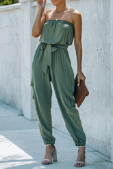 Solid Pocket Fold With Belt Off the Shoulder Jumpsuits Sai Feel