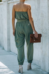 Solid Pocket Fold With Belt Off the Shoulder Jumpsuits Sai Feel