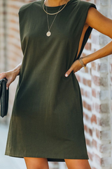 Solid Pocket O Neck One-piece Suits Dresses Sai Feel