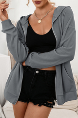 Solid Pocket Zipper Hooded Collar Outerwear Sai Feel