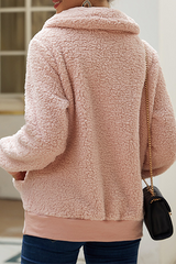 Solid Pocket Zipper Turndown Collar Tops Sai Feel