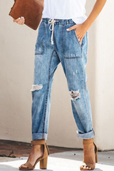 Solid Ripped Capris Straight Solid Color Bottoms Sai Feel