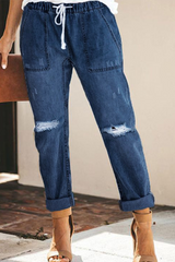 Solid Ripped Capris Straight Solid Color Bottoms Sai Feel