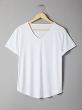 Solid Roll Up Sleeve V Neck Tee Sai Feel