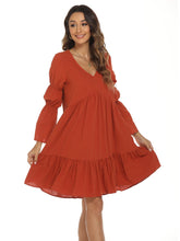 Solid Ruffle Hem Flare Lantern Sleeve Dress Sai Feel