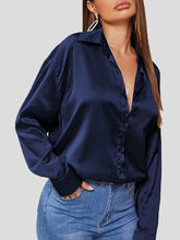 Solid Satin POLO Neck Long Sleeve Blouse Sai Feel