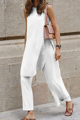 Solid Slit O Neck Sleeveless Two Pieces(3 colors) Sai Feel