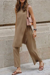 Solid Slit O Neck Sleeveless Two Pieces(3 colors) Sai Feel