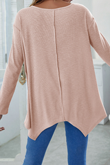 Solid Split Joint Asymmetrical V Neck Tops Sai Feel