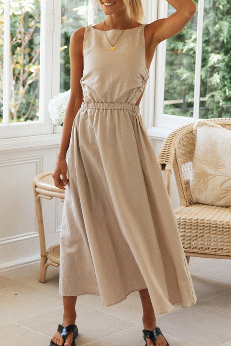 Solid Split Joint Backless O Neck A Line Dresses Sai Feel