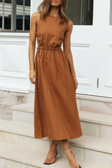 Solid Split Joint Backless O Neck A Line Dresses Sai Feel