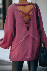 Solid Split Joint Backless O Neck Tops Sai Feel