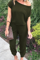 Solid Split Joint Basic Oblique Collar Jumpsuits Sai Feel