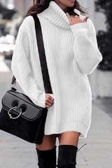 Solid Split Joint Basic Turtleneck Dresses Sai Feel