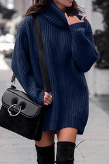 Solid Split Joint Basic Turtleneck Dresses Sai Feel
