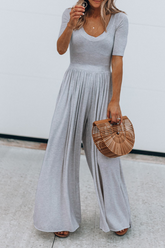 Solid Split Joint Basic U Neck Jumpsuits Sai Feel