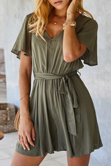 Solid Split Joint Buckle O Neck Jumpsuits Sai Feel