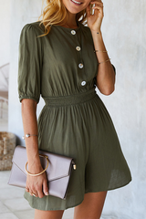 Solid Split Joint Buckle O Neck Jumpsuits Sai Feel
