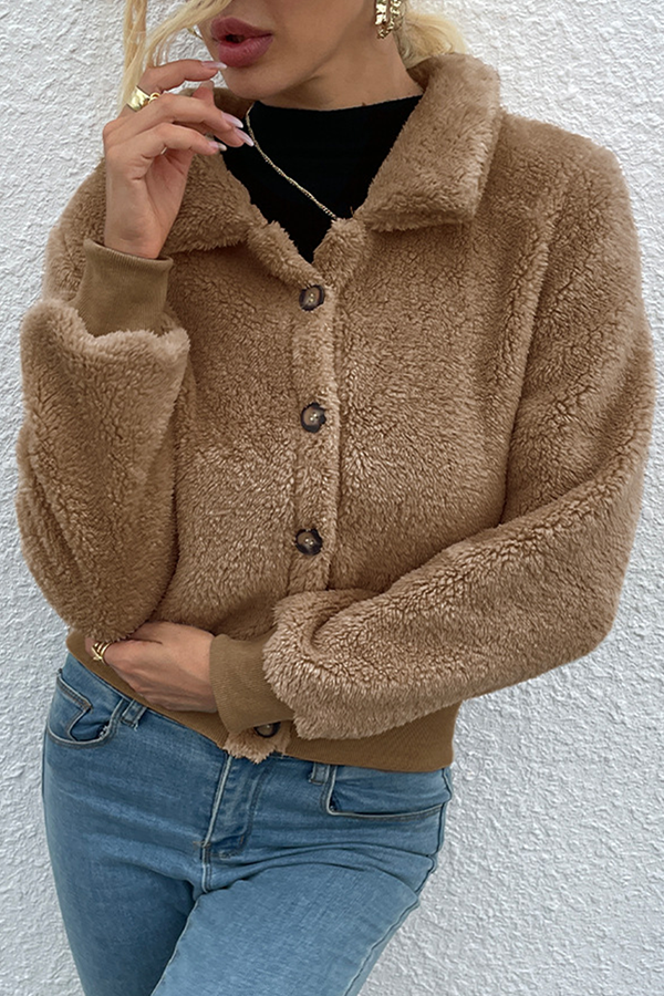 Solid Split Joint Buckle Turndown Collar Outerwear Sai Feel