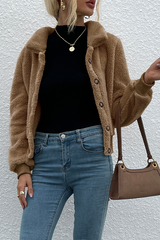 Solid Split Joint Buckle Turndown Collar Outerwear Sai Feel