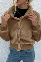 Solid Split Joint Buckle Turndown Collar Outerwear Sai Feel