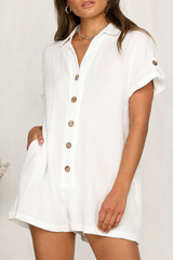 Solid Split Joint Buckle Turndown Collar Straight Jumpsuits Sai Feel