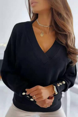 Solid Split Joint Buckle V Neck Tops(4 colors) Sai Feel