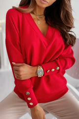 Solid Split Joint Buckle V Neck Tops(4 colors) Sai Feel