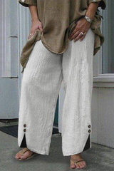 Solid Split Joint Buttons Straight Wide Leg Solid Color Bottoms Sai Feel