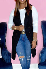 Solid Split Joint Buttons Turn-back Collar Outerwear Sai Feel