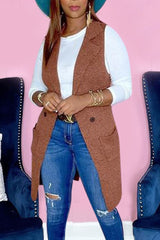 Solid Split Joint Buttons Turn-back Collar Outerwear Sai Feel