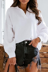 Solid Split Joint Buttons Turndown Collar Tops Sai Feel