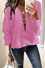 Solid Split Joint Cross Straps V Neck Tops Sai Feel