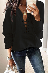 Solid Split Joint Cross Straps V Neck Tops Sai Feel