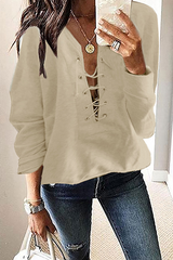 Solid Split Joint Cross Straps V Neck Tops Sai Feel