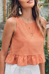 Solid Split Joint Flounce O Neck Tops Sai Feel