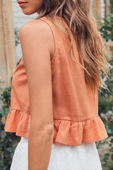 Solid Split Joint Flounce O Neck Tops Sai Feel