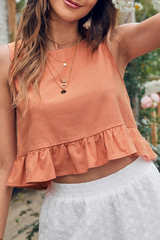 Solid Split Joint Flounce O Neck Tops Sai Feel