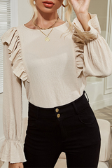 Solid Split Joint Flounce O Neck Tops Sai Feel