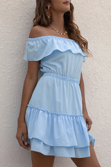 Solid Split Joint Flounce Off the Shoulder Waist Skirt Dresses Sai Feel