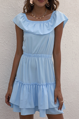 Solid Split Joint Flounce Off the Shoulder Waist Skirt Dresses Sai Feel