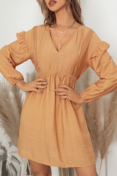 Solid Split Joint Flounce V Neck A Line Dresses Sai Feel