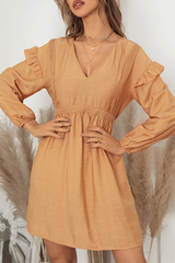 Solid Split Joint Flounce V Neck A Line Dresses Sai Feel